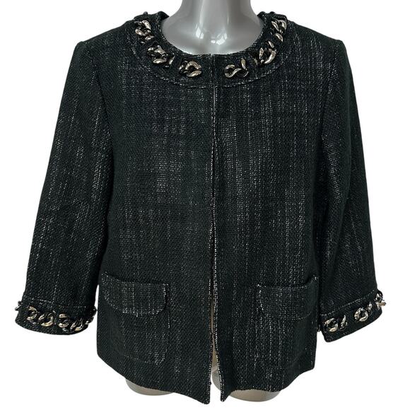 MICHAEL by Michael Kors Blazer Black Silver White Chain Cropped Women's Medium - Picture 1 of 11